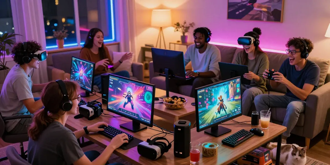 Friends enjoying free porn games in a lively living room, highlighting engaging social gaming experience.