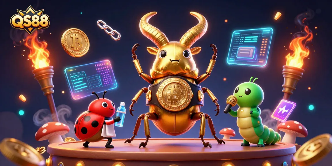 Engage in thrilling casino games with QS88’s vibrant illustration featuring a unique boxing beetle showdown.