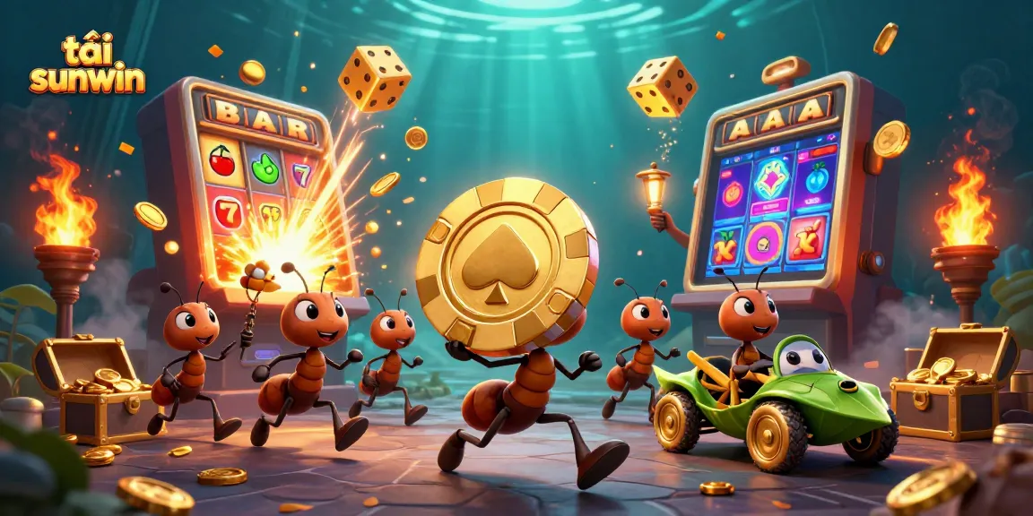 Engage in the adventure of tải sunwin with a cartoon heist scene featuring ants, firefly, and grasshopper.