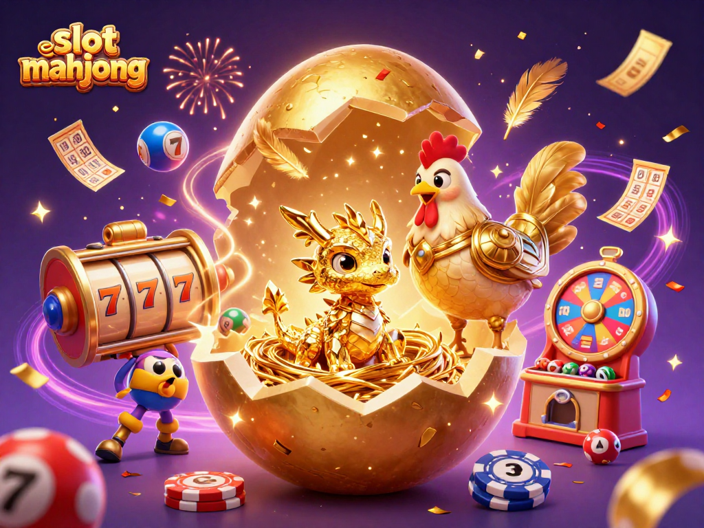 Experience thrilling slot mahjong gameplay as golden dragon, poker chips, and vibrant game elements come alive in this dynamic scene.