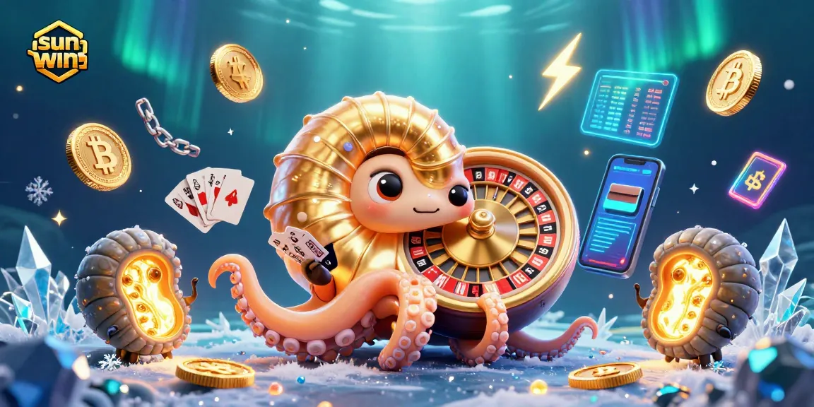 Join the excitement of sun win with vibrant gambling elements and dynamic casino characters in an underwater scene.
