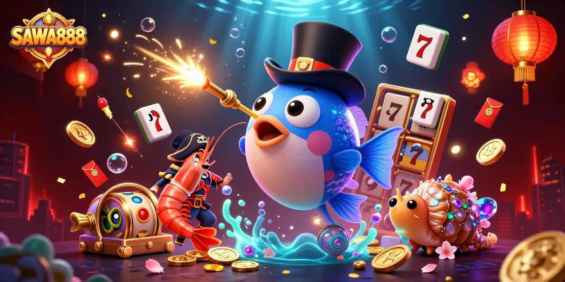 Experience the thrill of winning with SAWA888, featuring vibrant characters and dynamic casino elements.