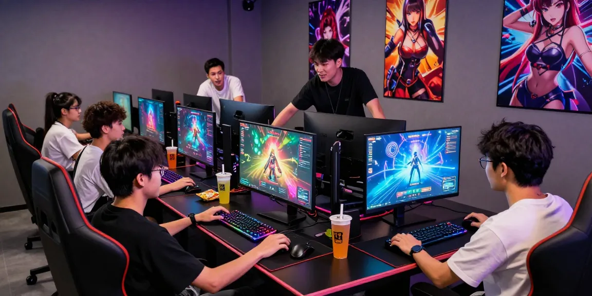 Exciting multiplayer gaming scene featuring mind control hentai games with friends in a vibrant lounge.