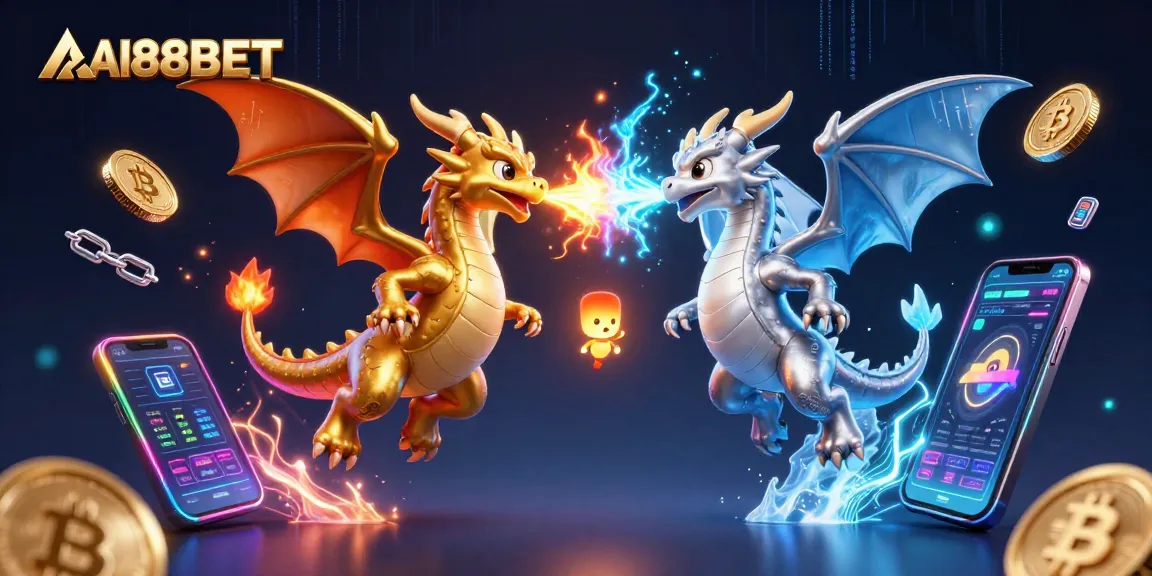 Engage with AI88BET's thrilling scenes as twin dragons battle, showcasing crypto excitement.