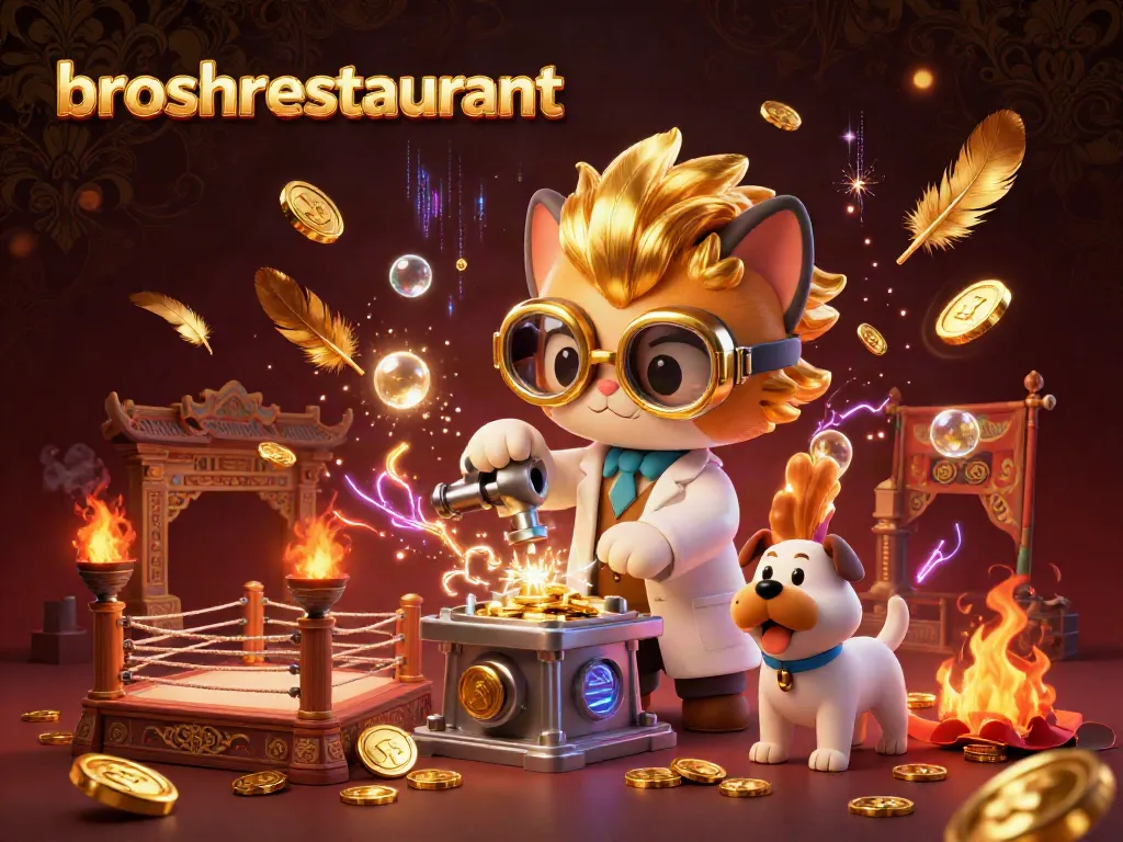 Spin to win at broshrestaurant with vibrant gold coins and dynamic casino elements.