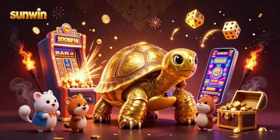 Experience the fun of sunwin with a vibrant casino scene featuring a golden tortoise and exciting game elements.